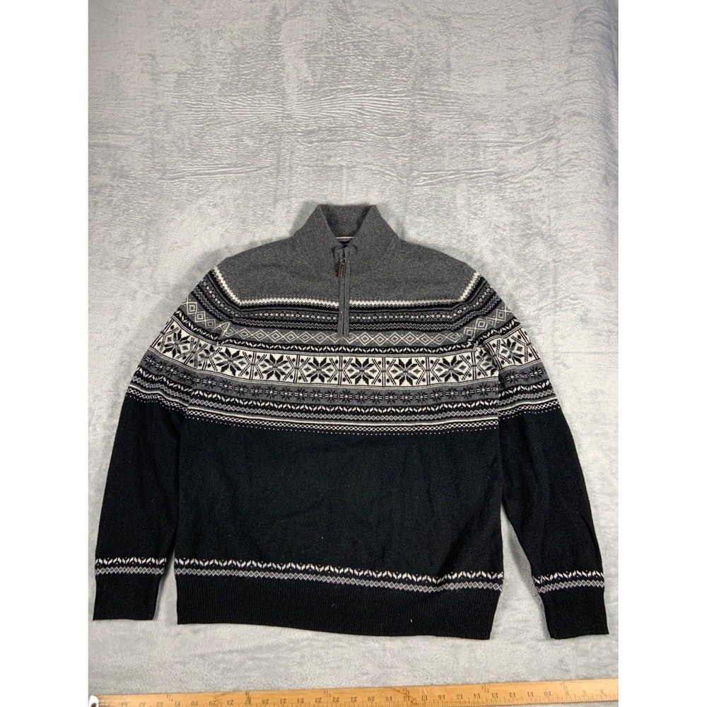 Daniel Hechter Men's Sweater XL Gray Leather-look Zipper Pull Cashmere 1/4 Paris